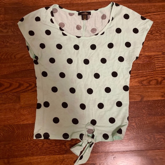 Modcloth Tops - Retro mod polka dot tie mint blue green top 50s pinup Modcloth New Girl